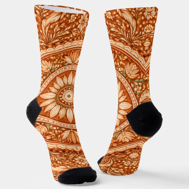 Terracotta Mandala All-Over Print Crew Socks (Angled)