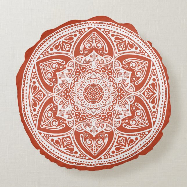 Terracotta Mandala Round Pillow (Back)