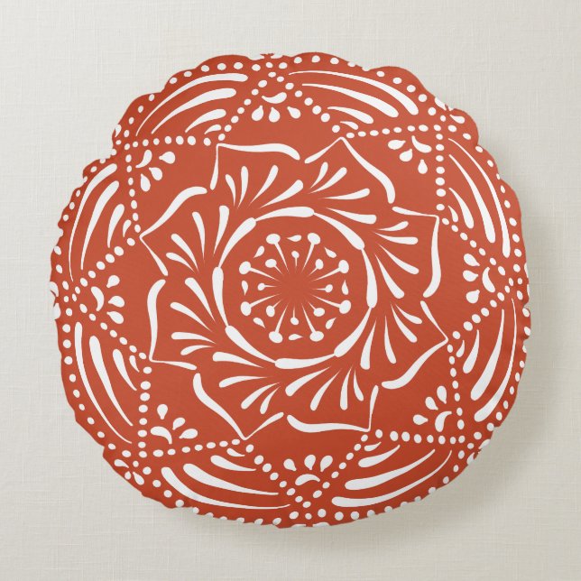 Terracotta Mandala Round Pillow (Front)