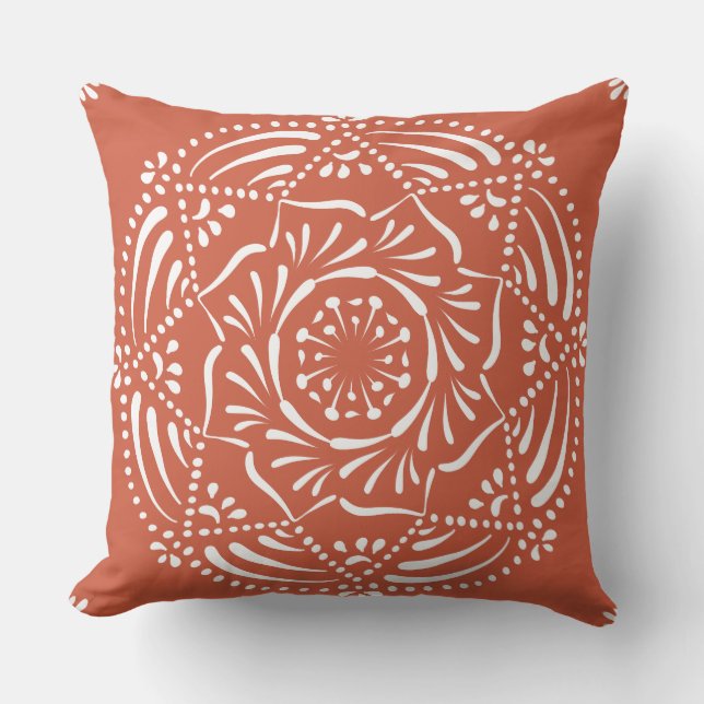 Terracotta Mandala Throw Pillow (Front)