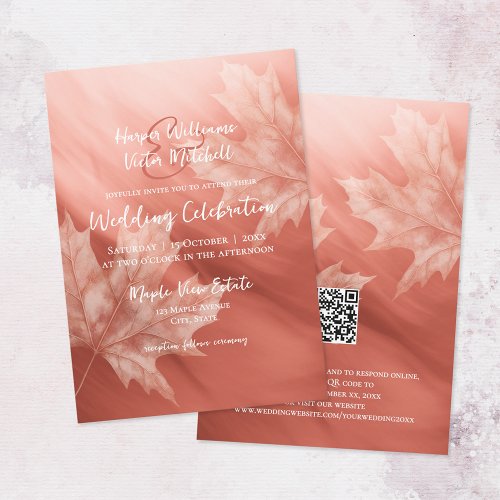 Terracotta maple leaves all in one wedding invitation