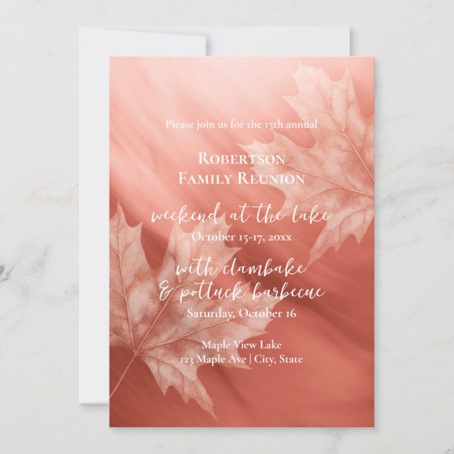 terracotta maple leaves fall family reunion invitation (Front)