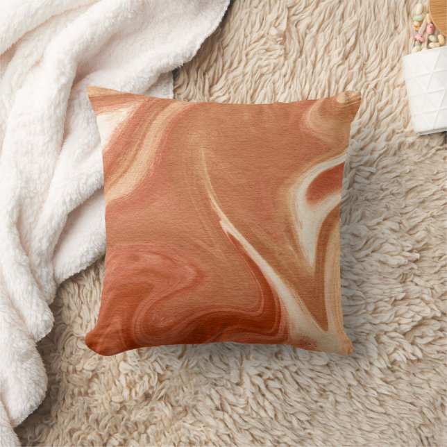 Terracotta Marble Abstract Fluid Pattern Throw Pillow (Blanket)