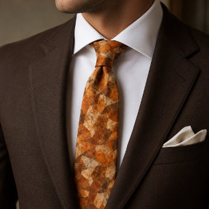 Terracotta Marble Mosaic Abstract Geometric Stone Neck Tie
