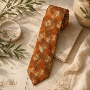 Terracotta Marble Mosaic Abstract Geometric Stone Neck Tie