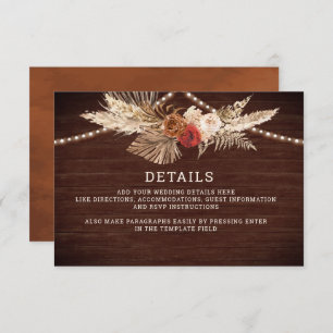 Terracotta Maroon Floral Pampas Wedding Details Enclosure Card