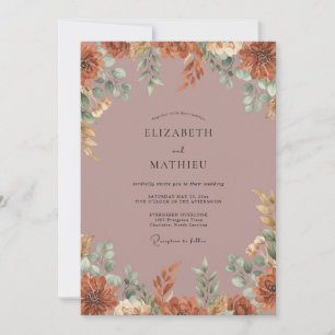 Terracotta Mauve Dahlia Wedding Invitation
