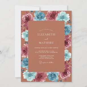 Terracotta Mauve Painted Wedding Invitation