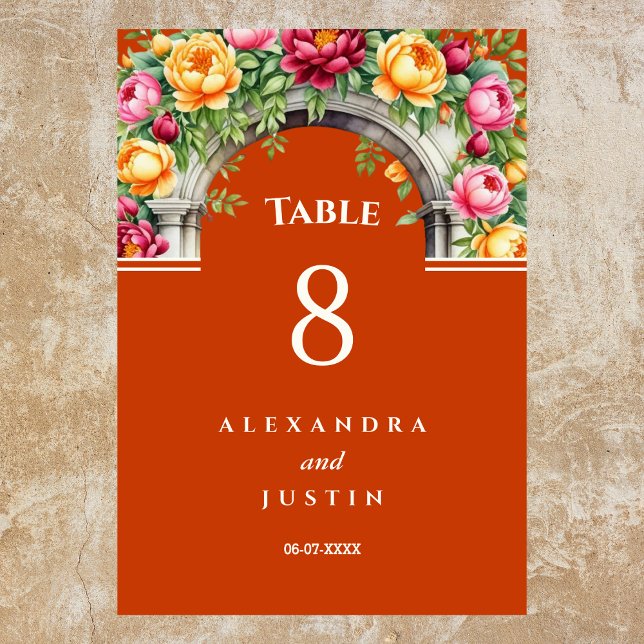 Terracotta Mediterranean Floral Arch Wedding   Table Number (Creator Uploaded)