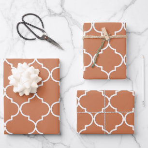 Terracotta Mediterranean Moroccan Pattern Wrapping Paper Sheets