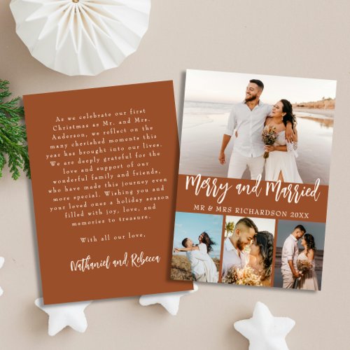 Terracotta Merry &amp; Married Photo Collage Christmas Holiday Card