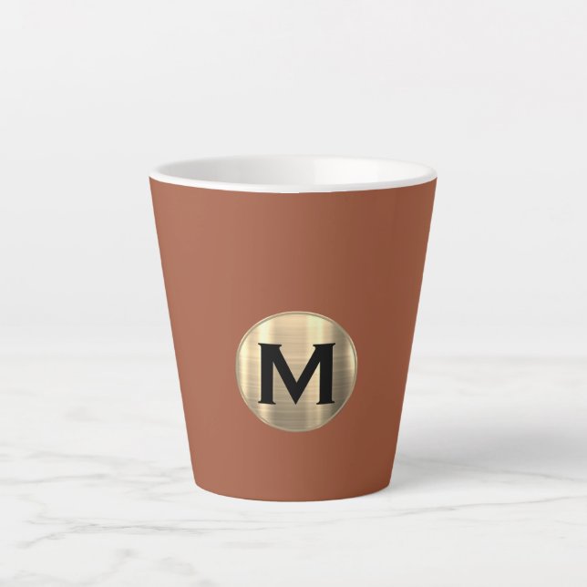 Terracotta Metallic Gold Monogram Latte Mug (Front)