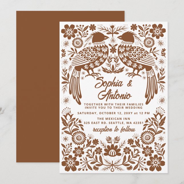 Terracotta Mexican Birds Otomi Floral Wedding Invitation (Front/Back)