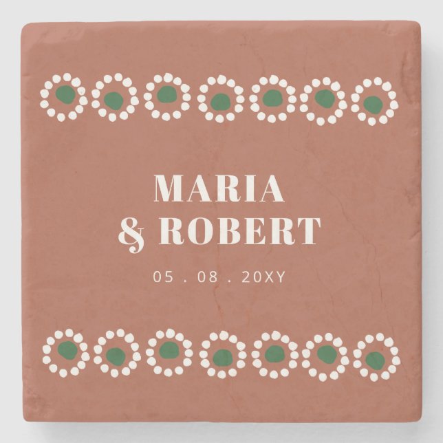 Terracotta Mexican Boho Barro Wedding Stone Coaster (Front)