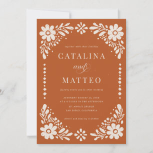 Terracotta Mexican Papel Picado Wedding Invitation