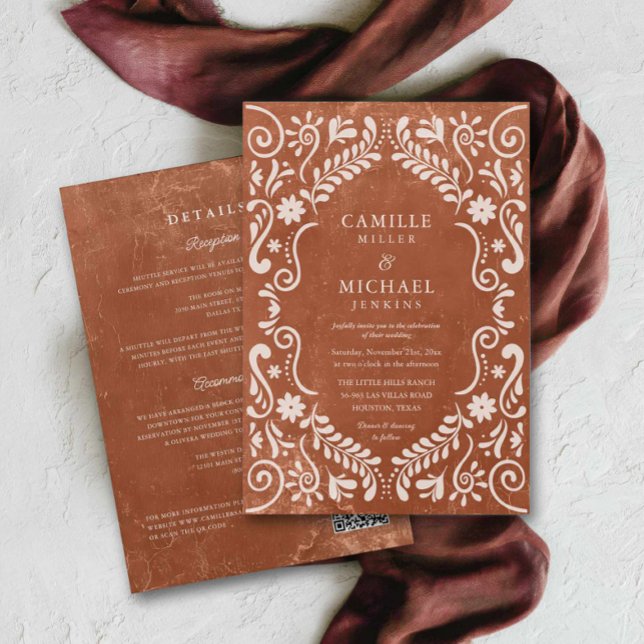Terracotta Mexican QR Code Wedding Invitation (Terracotta Mexican Wedding with QR Code Invitation)
