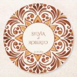 Terracotta Mexican Talavera wedding favors custom  Round Paper Coaster<br><div class="desc">Wedding favors personalized coasters Mexican Talavera terracotta marrone brown elegant wedding monogrammed customized paper coasters,  personalized printed wedding coasters,  shades of brown talavera wedding personalized table decor personalized name coasters  talavera wedding party supplies</div>