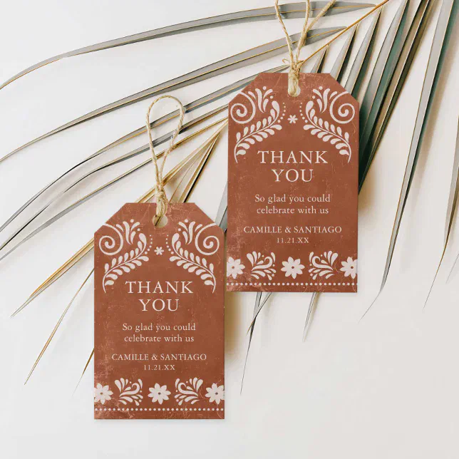 Terracotta Mexican Wedding Thank You Gift Tags | Zazzle