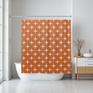 Terracotta Mid Century Modern Boho Geometric Shower Curtain