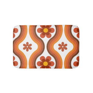 Terracotta Mid Century Modern Floral Rainbow Retro Bath Mat