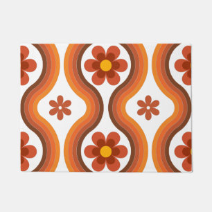 Terracotta Mid Century Modern Floral Rainbow Retro Doormat