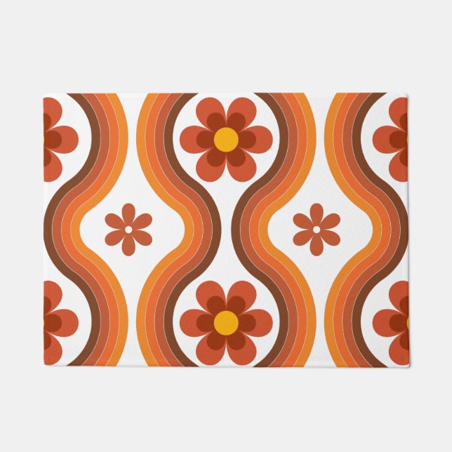 Terracotta Mid Century Modern Floral Rainbow Retro Doormat (Front)