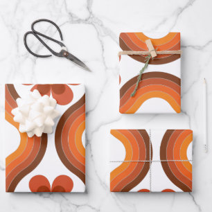 Terracotta Mid Century Modern Floral Rainbow Retro Wrapping Paper Sheets