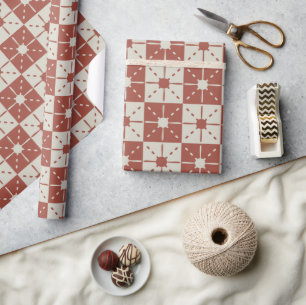 Terracotta Mid-Century Modern Starburst Pattern Wrapping Paper