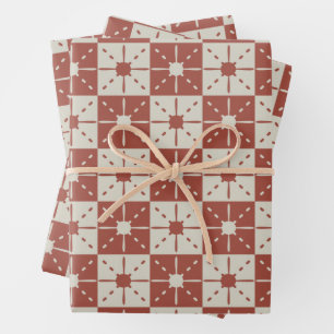 Terracotta Mid-Century Modern  Starburst Pattern   Wrapping Paper Sheets