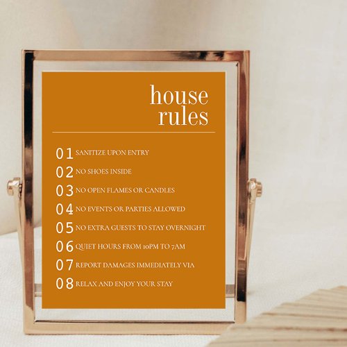 Terracotta Minimal Airbnb House Rules Sign