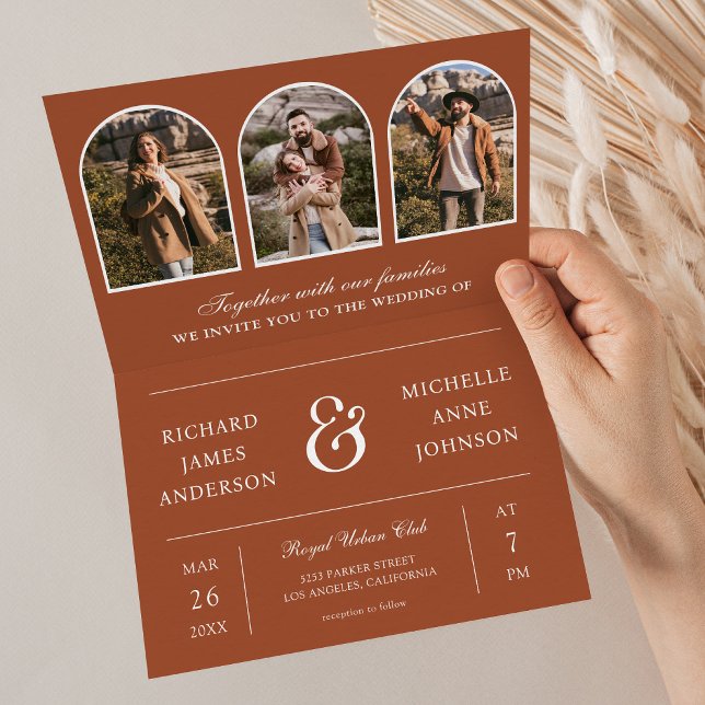 Terracotta Minimal Arch Photo QR code Wedding Invitation (Creator Uploaded)
