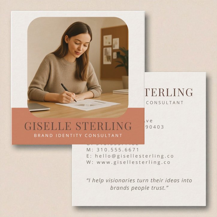 Terracotta Minimal Company Name Business Photo Square Business Card