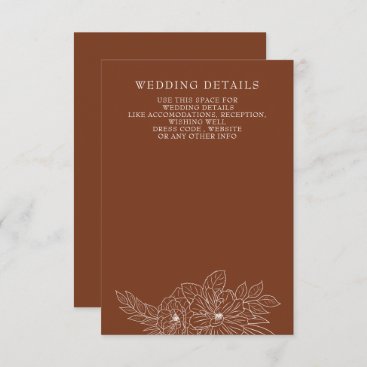 Terracotta Minimal Elegant Floral Sketch Wedding Enclosure Card