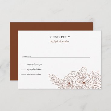 Terracotta Minimal Elegant Floral Sketch Wedding RSVP Card