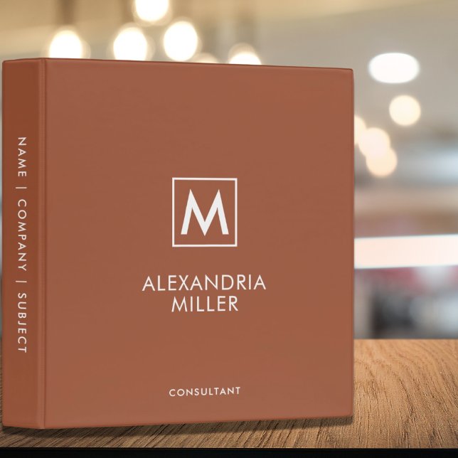 Terracotta Minimal Elegant Monogram 3 Ring Binder (Creator Uploaded)
