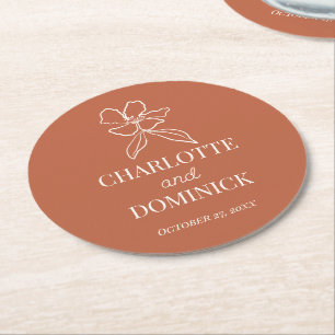 Terracotta Minimal Floral Wedding Decor/Favors Round Paper Coaster