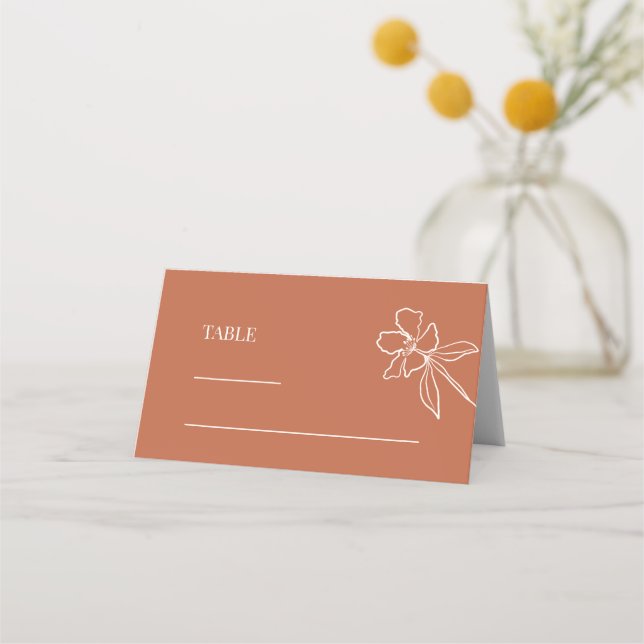  Terracotta Minimal Floral Wedding  Place Card (Front)