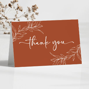 Terracotta Minimal Minimalist Branch Leaf Wedding Letterpress Thank You Card