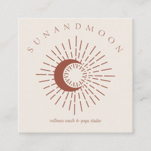 Terracotta  Minimal Modern Celestial Sun Moon Square Business Card