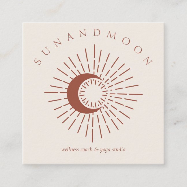 Terracotta Minimal Modern Celestial Sun Moon Square Business Card
