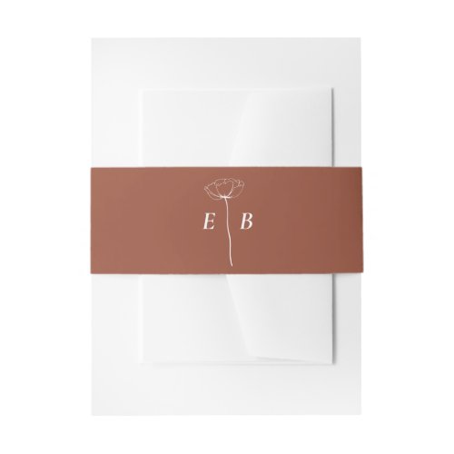 Terracotta Minimal Monogram Initial Floral Accent Invitation Belly Band