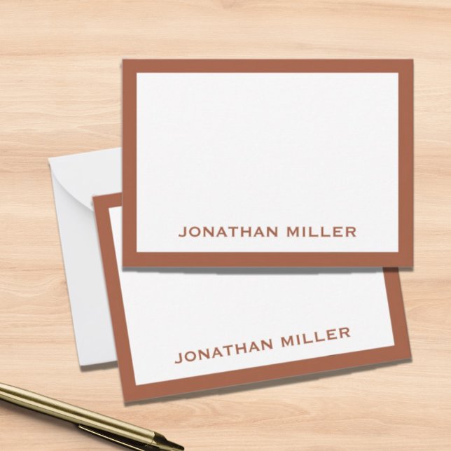 Terracotta Minimal Monogram Name Note Card (Creator Uploaded)