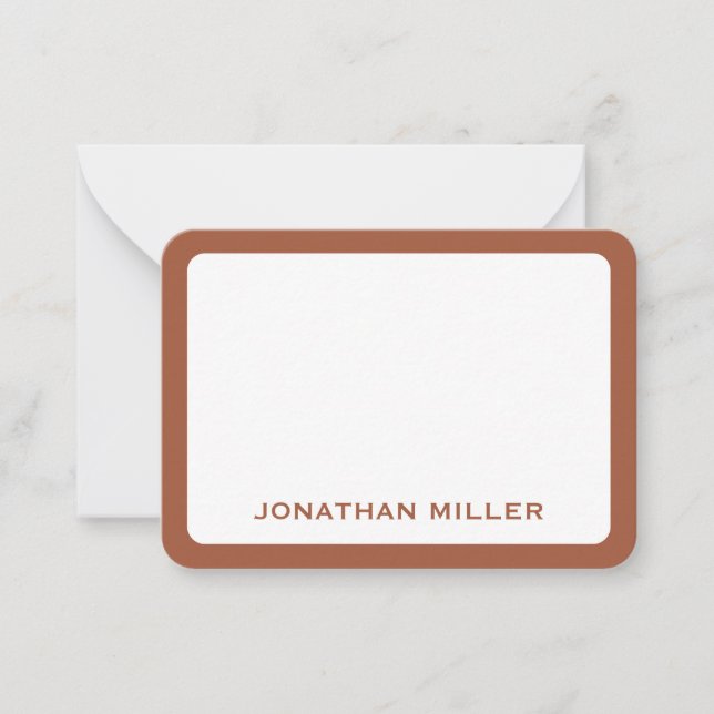 Terracotta Minimal Monogram Name Rounded Corners Note Card (Front)