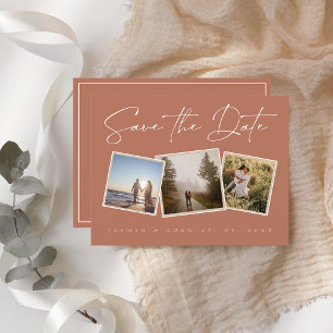 Terracotta Minimal Photo Collage Wedding Announcement Postcard