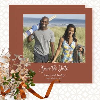 Terracotta Minimal Photo QR Code Save the Date Invitation