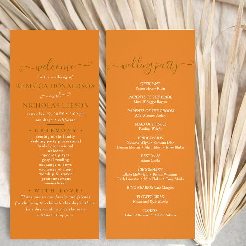 Terracotta Minimal Script Text Wedding Program