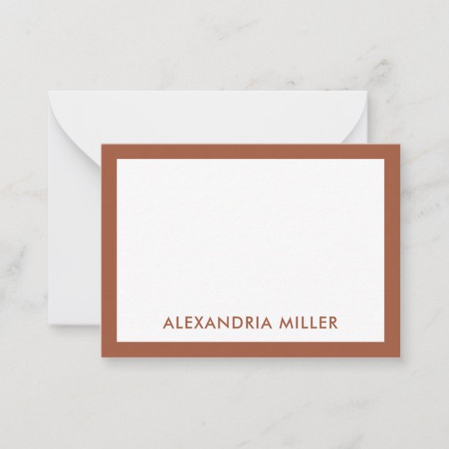Terracotta Minimal Typographic Name Note Card (Front)