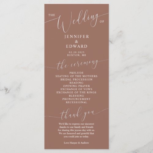 Terracotta Minimal Wedding Ceremony Program