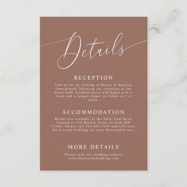 Terracotta Minimal Wedding Details  Enclosure Card (Front)
