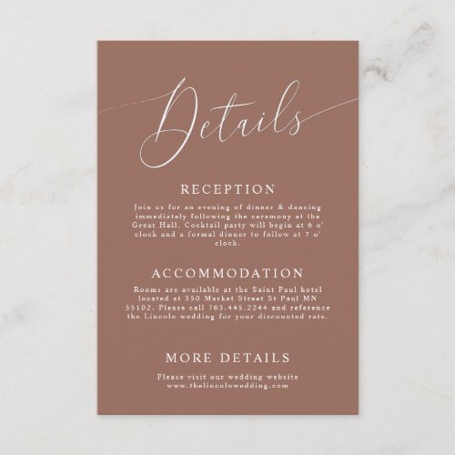 Terracotta Minimal Wedding Details  Enclosure Card